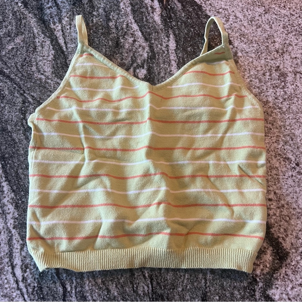 FOREVER 21 - Pale Green Striped White & Orange Tiny Tank Top💚